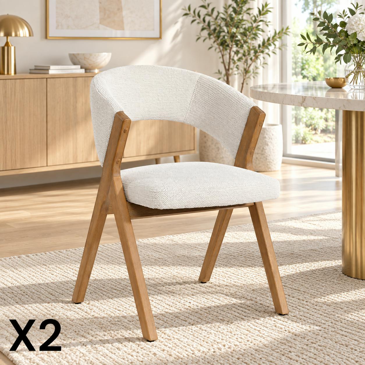 Chaise écrue bois et tissu, forme ronde (lot de 2) AGADE