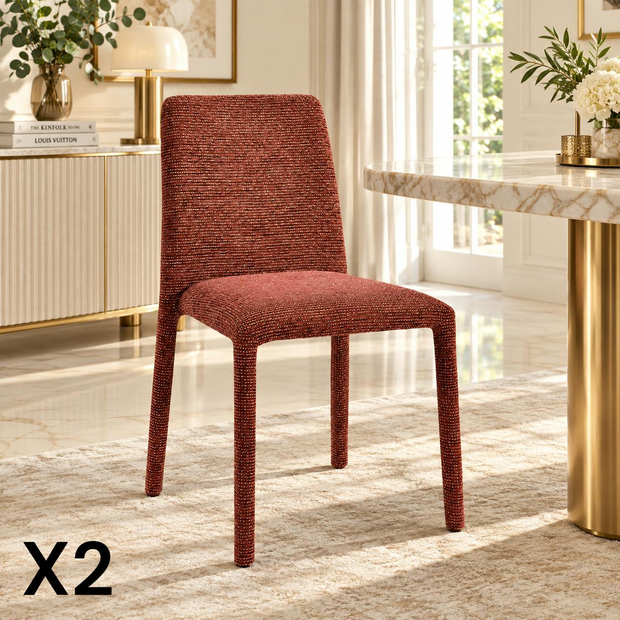 Chaise empilable bordeaux en tissu (lot de 2) ESSEN