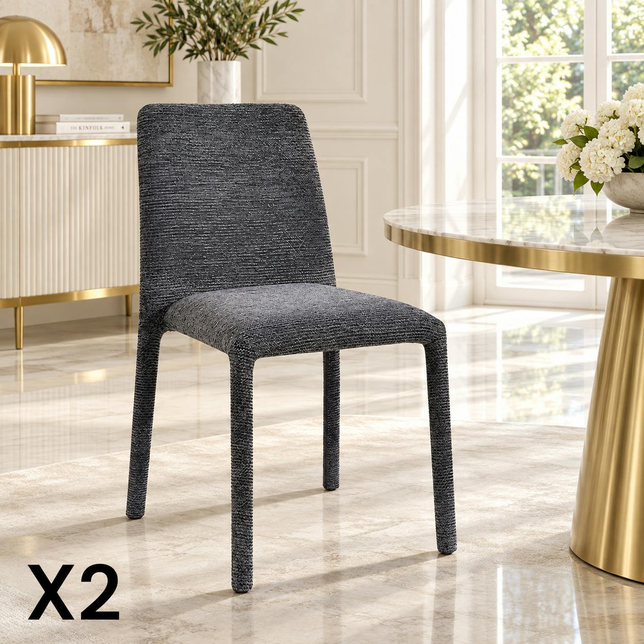 Chaise empilable grise en tissu (lot de 2) ESSEN