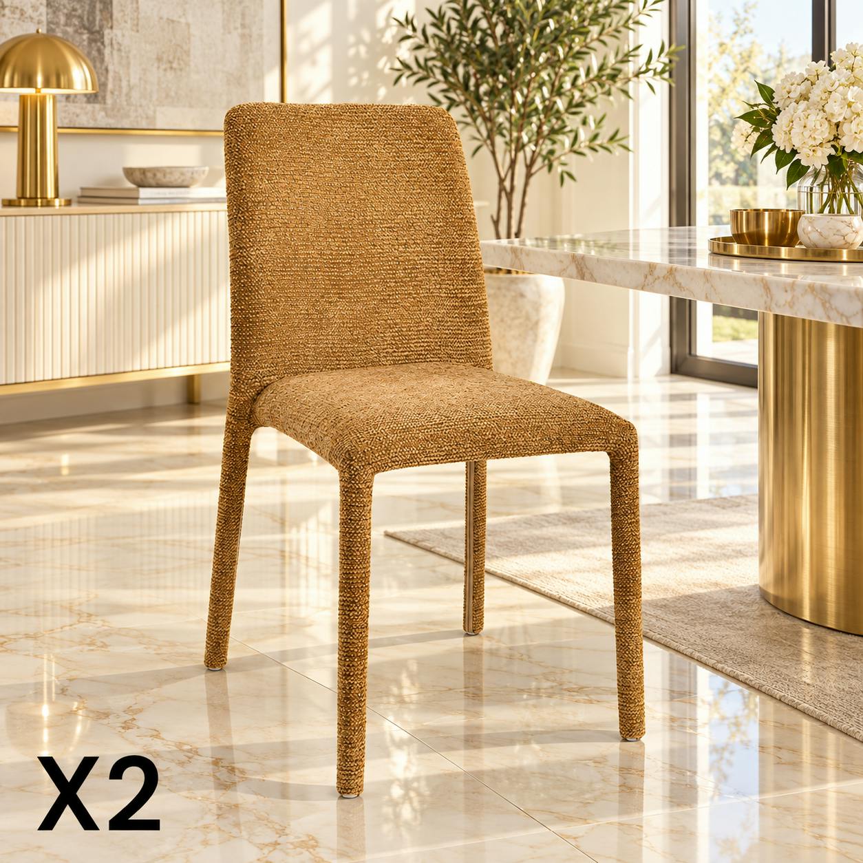 Chaise empilable moutarde en tissu (lot de 2) ESSEN