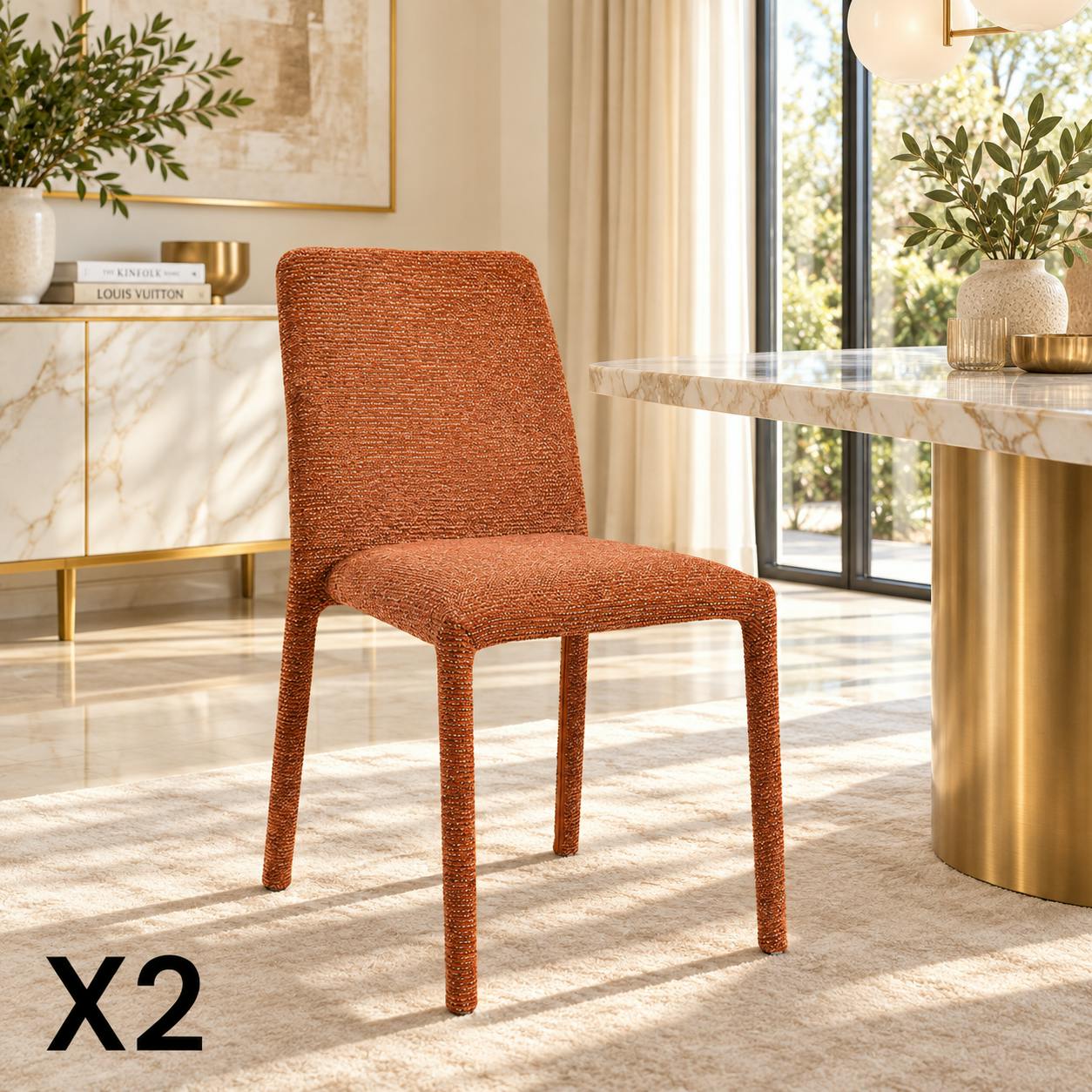 Chaise empilable terracotta en tissu (lot de 2) ESSEN