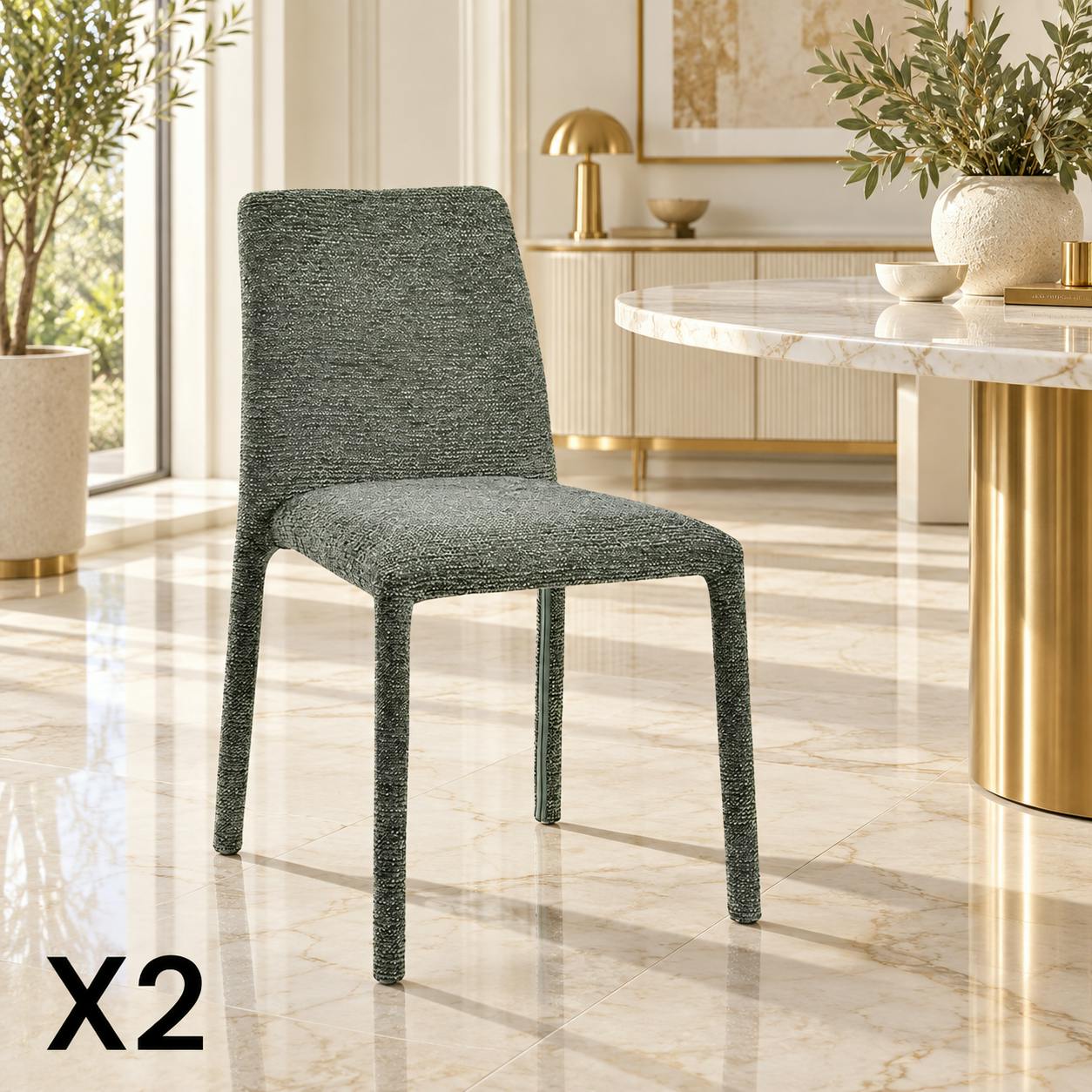 Chaise empilable verte en tissu (lot de 2) ESSEN