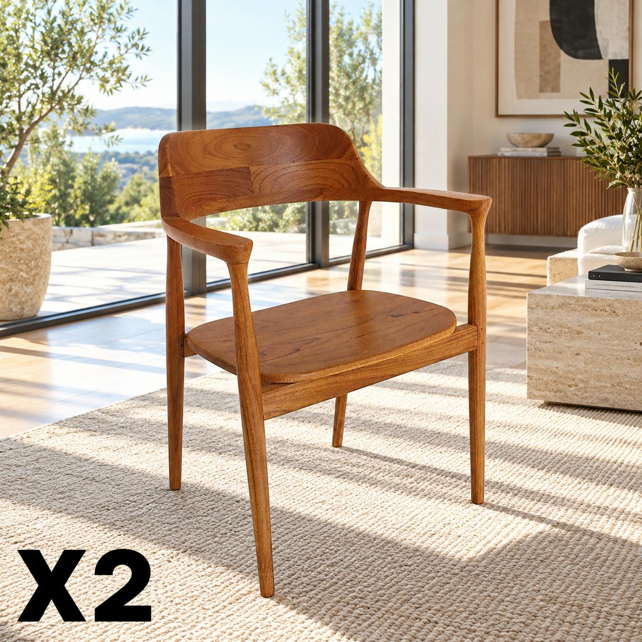 Chaise en bois avec accoudoirs (lot de 2) DEPOK