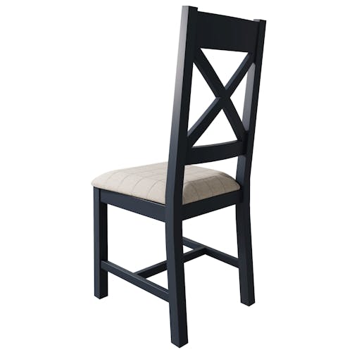 Chaise en bois et tissu beige avec dossier croisé finition bleu profond (lot de 2) HOVE