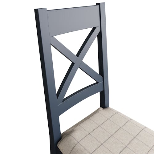 Chaise en bois et tissu beige avec dossier croisé finition bleu profond (lot de 2) HOVE