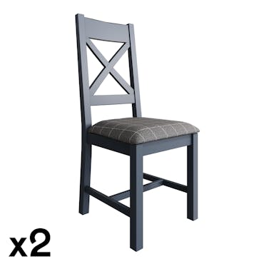  Chaise en bois et tissu gris avec dossier croisé finition bleu profond (lot de 2) HOVE
