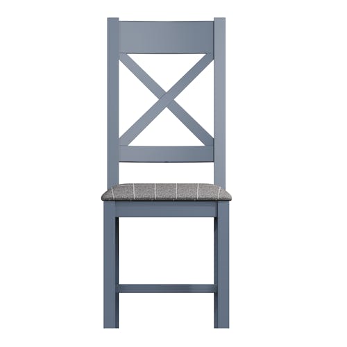 Chaise en bois et tissu gris avec dossier croisé finition bleu profond (lot de 2) HOVE