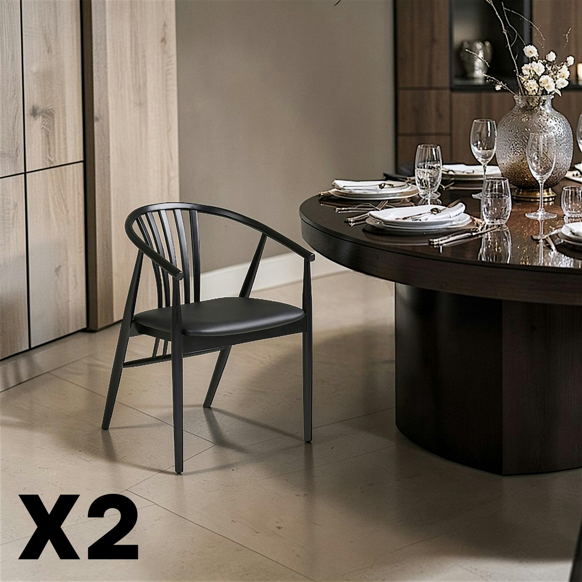 Chaise en bois noir à dossier arrondi (lot de 2) AMSTERDAM