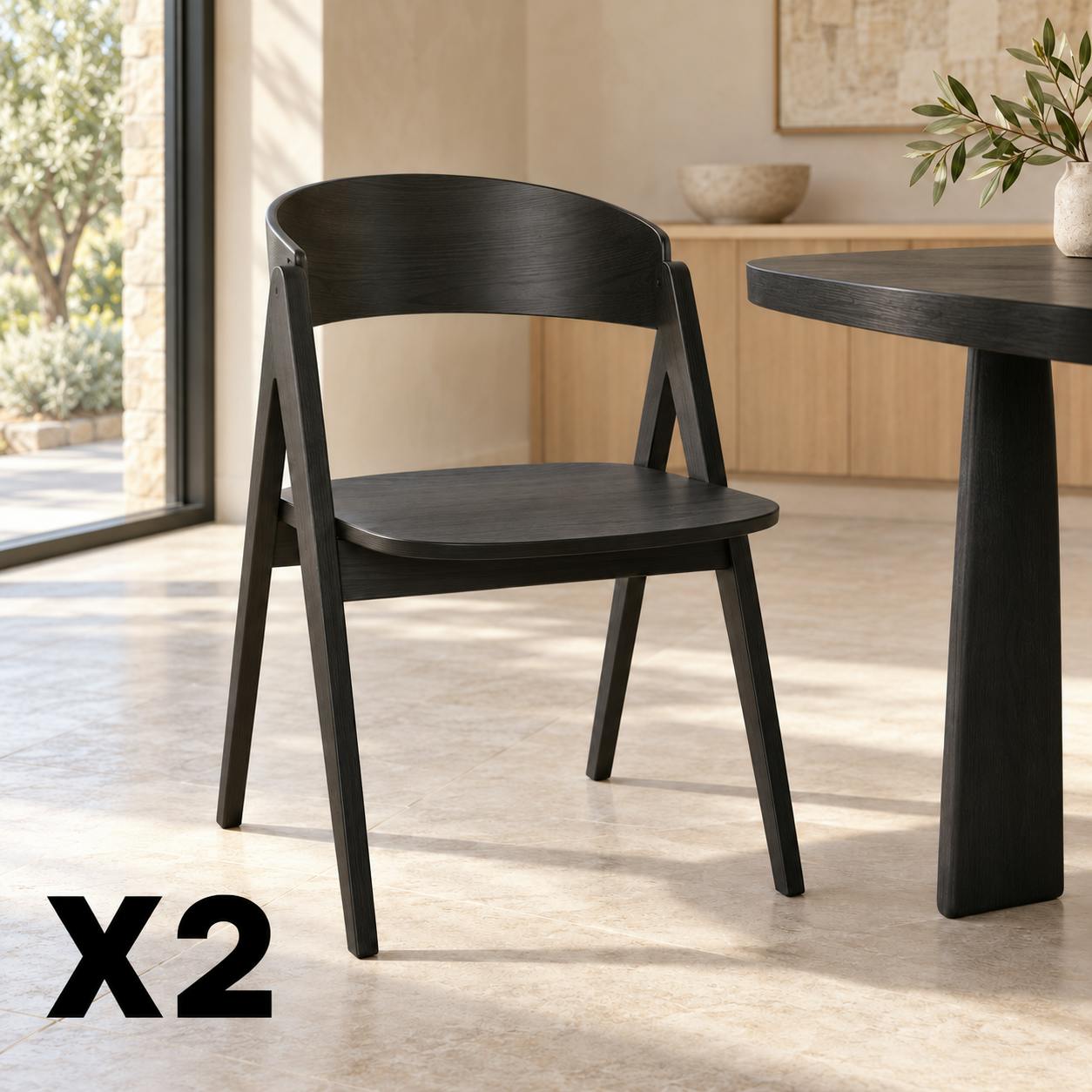 Chaise en bois noir style design (lot de 2) ORBE