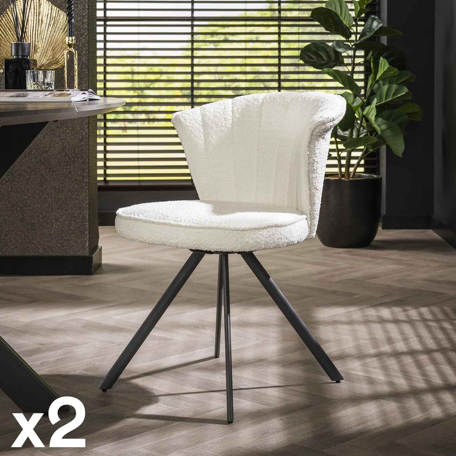 Chaise pivotante en bouclette blanche dossier large (lot de 2) JAVA