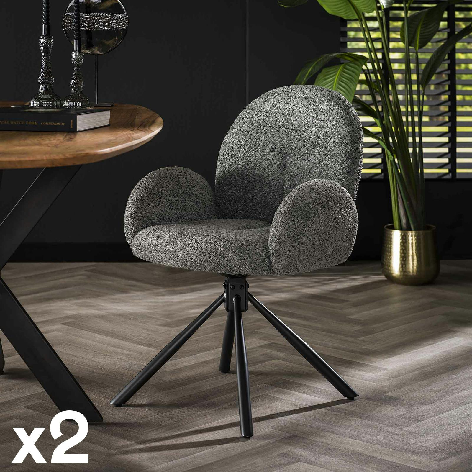 Chaise en bouclette grise forme ronde (lot de 2) GALWAY