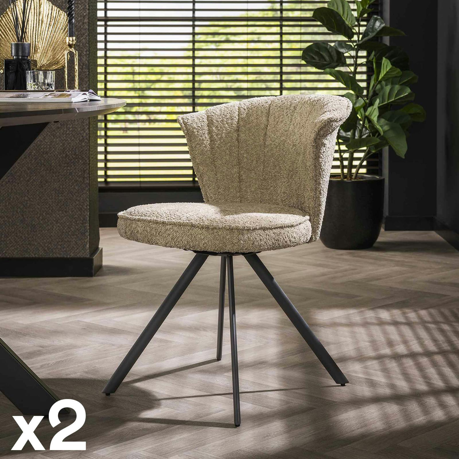 Chaise pivotante en bouclette sable dossier large (lot de 2) JAVA