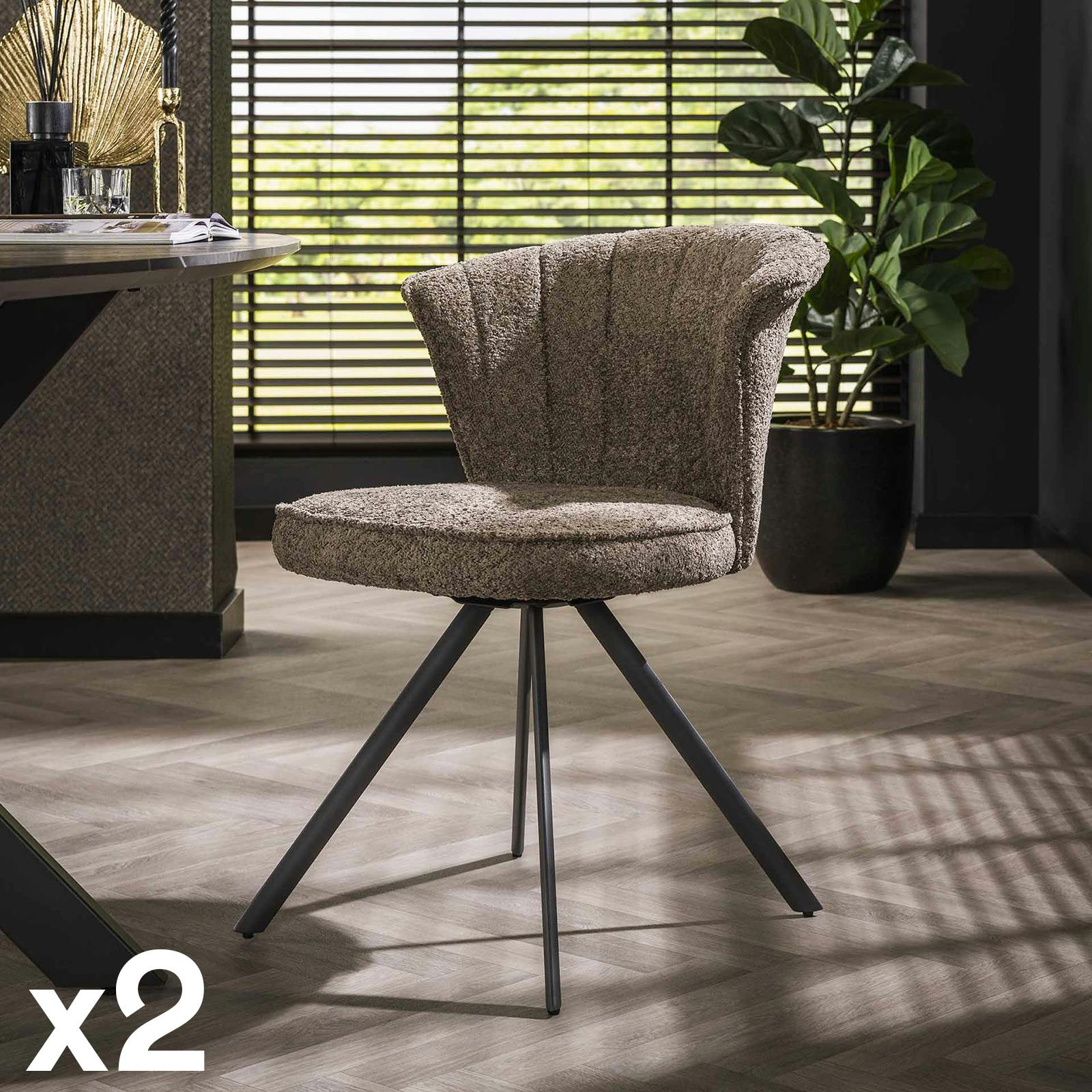 Chaise pivotante en bouclette taupe dossier large (lot de 2) JAVA