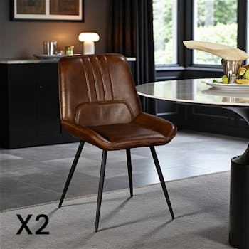 Chaise en cuir marron à rayures verticales (lot de 2) MASSA
