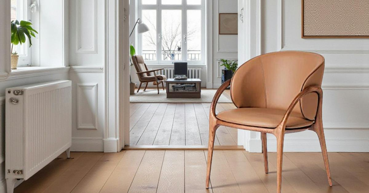 Chaise en cuir marron dos rond accoudoirs bois brun ALDER | Chaises ...
