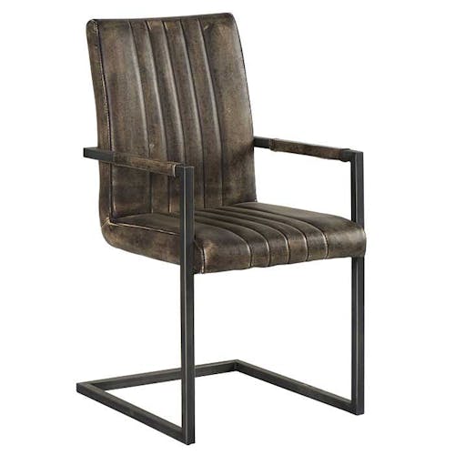 Chaise en PU gris aspect vieilli polishé Vintage avec accoudoirs et pieds métal noir 52x62,5x96cm EPIKA