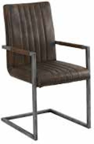 Chaise en PU marron aspect vieilli polishé avec accoudoirs et pieds métal noir 52x62,5x96cm EPIKA