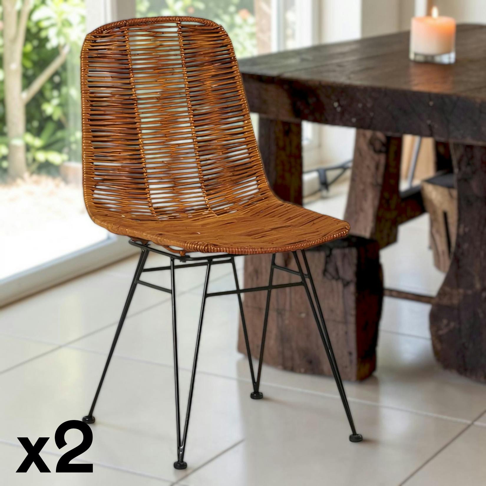 Chaise en rotin naturel pieds métal noir (lot de 2) CANADA