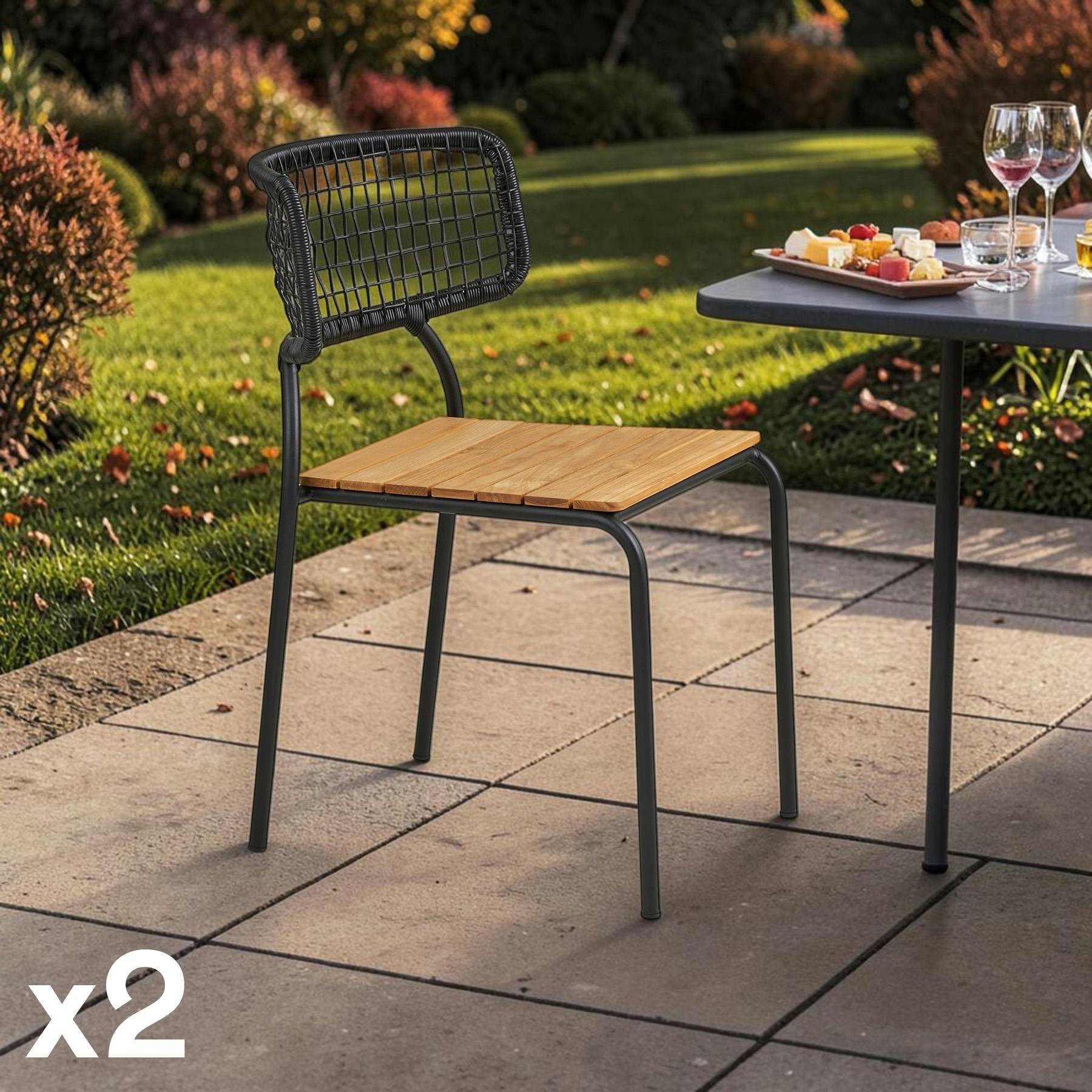 Chaise en teck et métal noir (lot de 2) LAKEWOOD