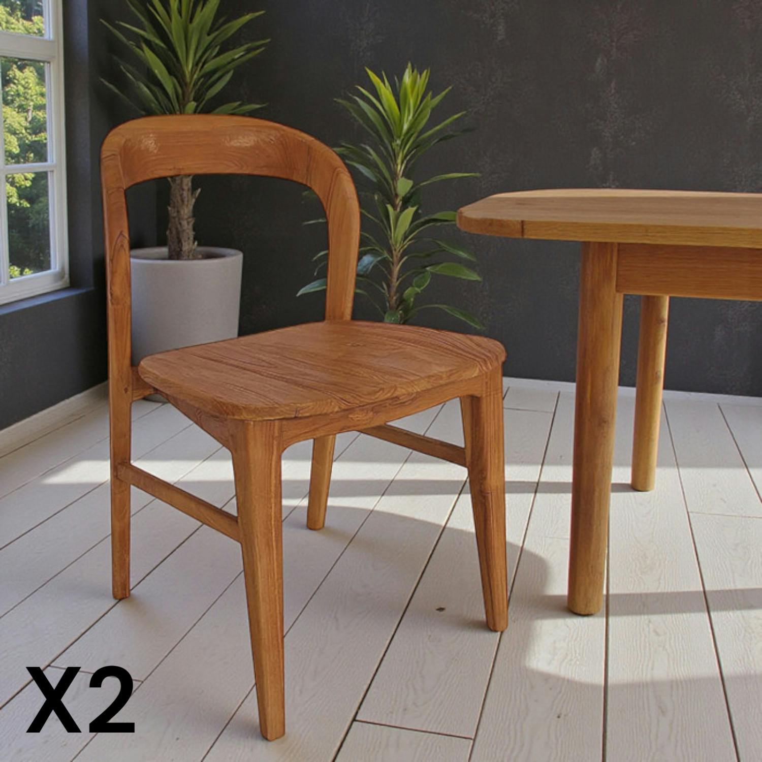 Chaise en teck massif à dossier arrondi (lot de 2) DEPOK