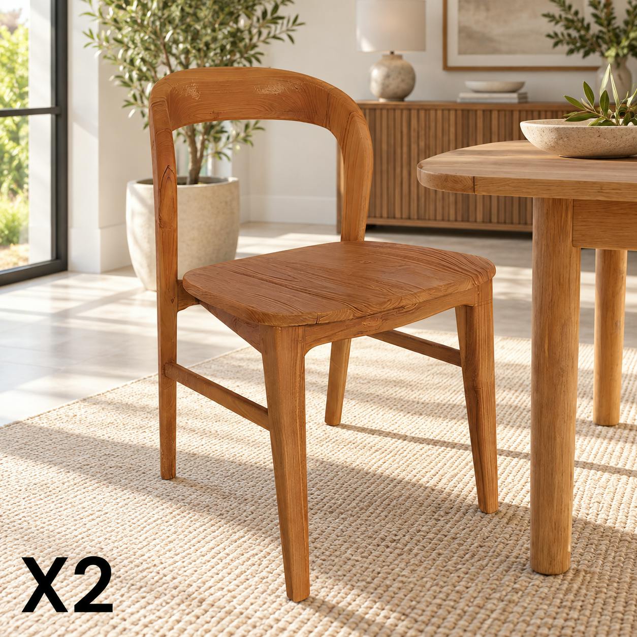 Chaise en teck massif à dossier arrondi (lot de 2) DEPOK