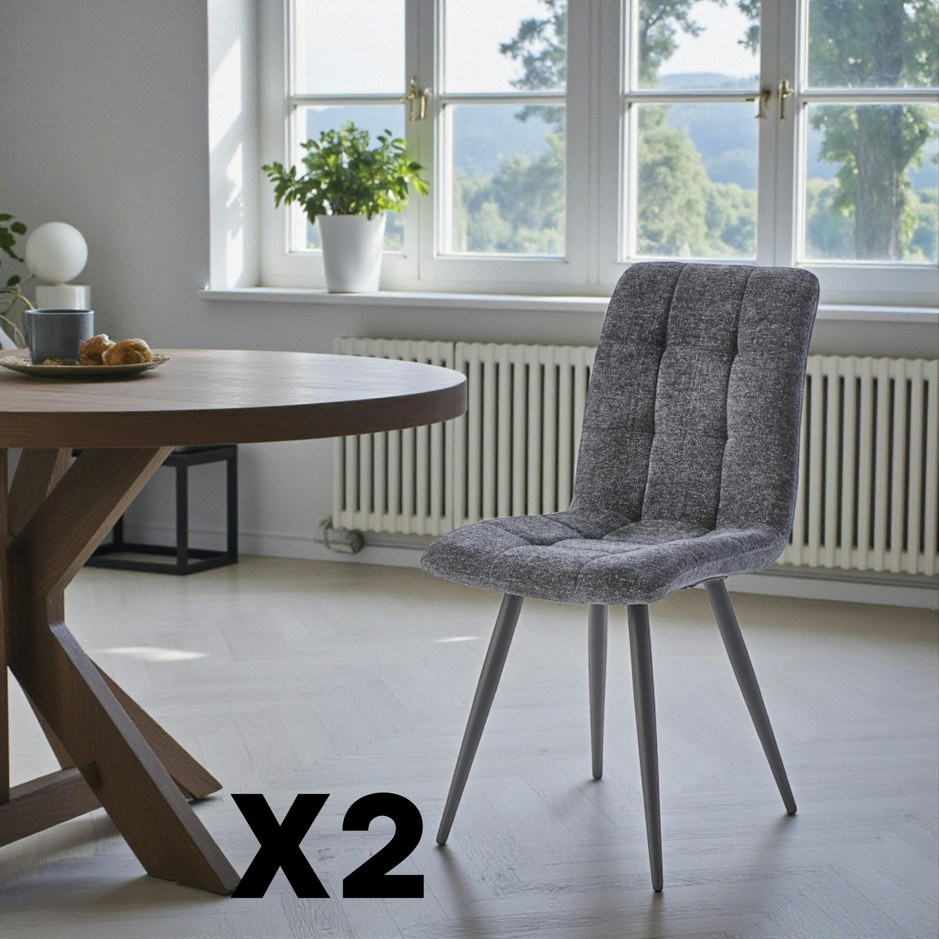 Chaise en tissu anthracite motif damier (lot de 2) LOMBARDIE