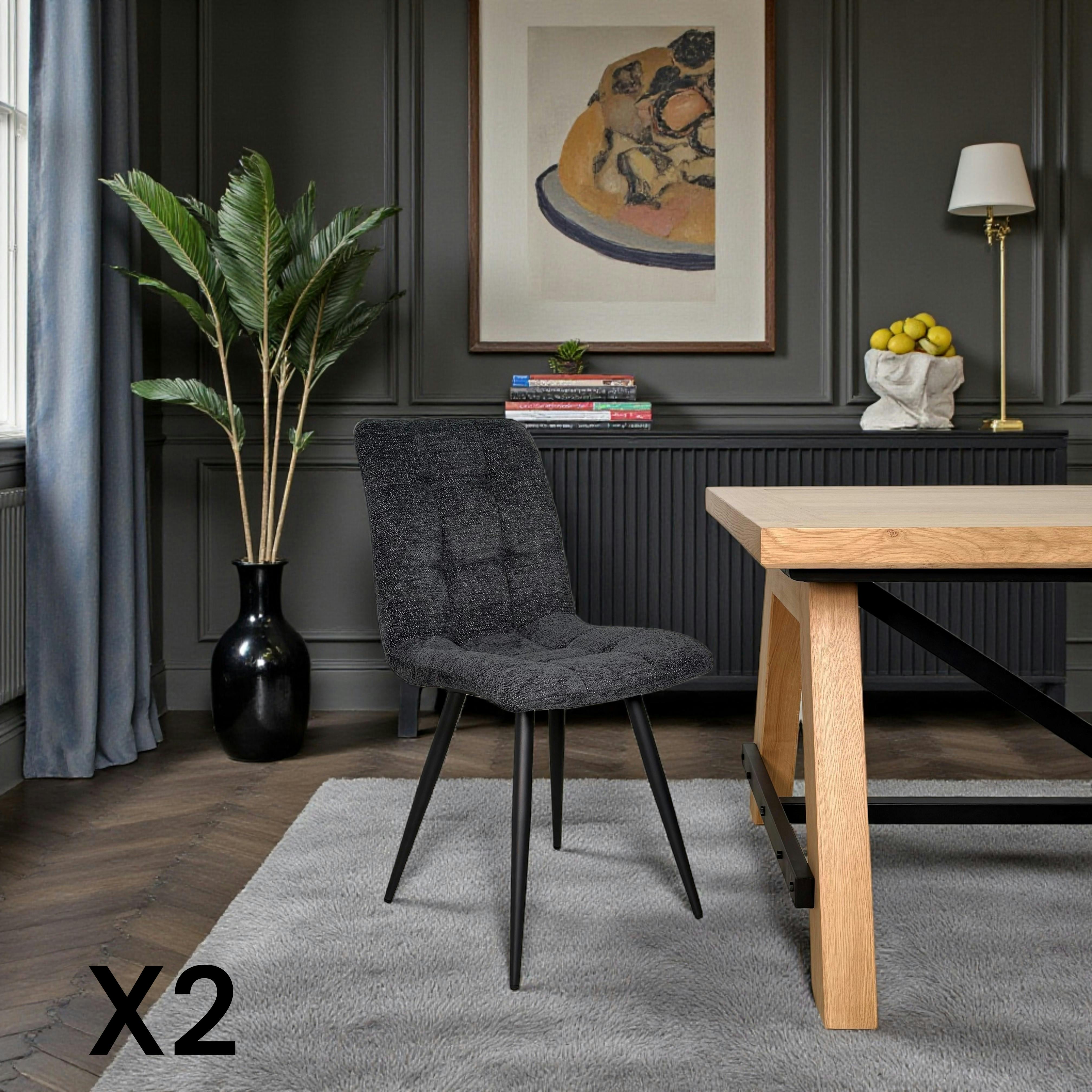 Chaise en tissu anthracite motif damier (lot de 2) LOMBARDIE