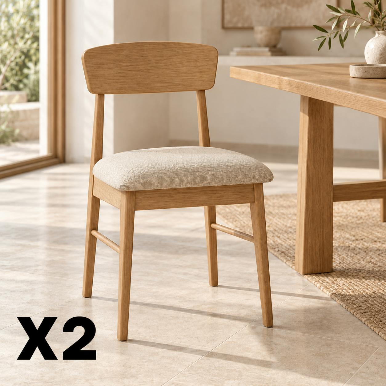 Chaise en tissu beige décor chêne clair (lot de 2) ORBE