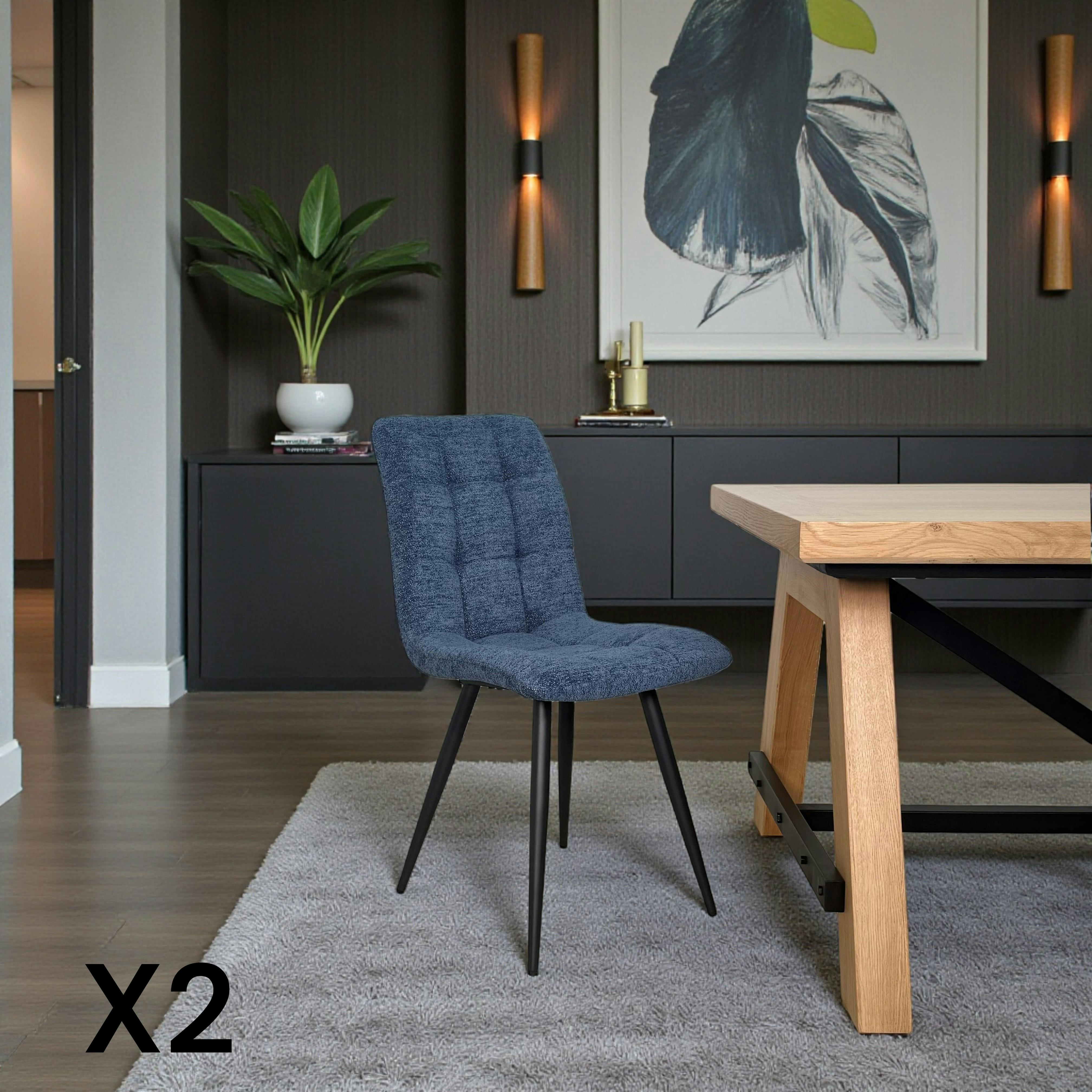 Chaise en tissu bleu motif damier (lot de 2) LOMBARDIE