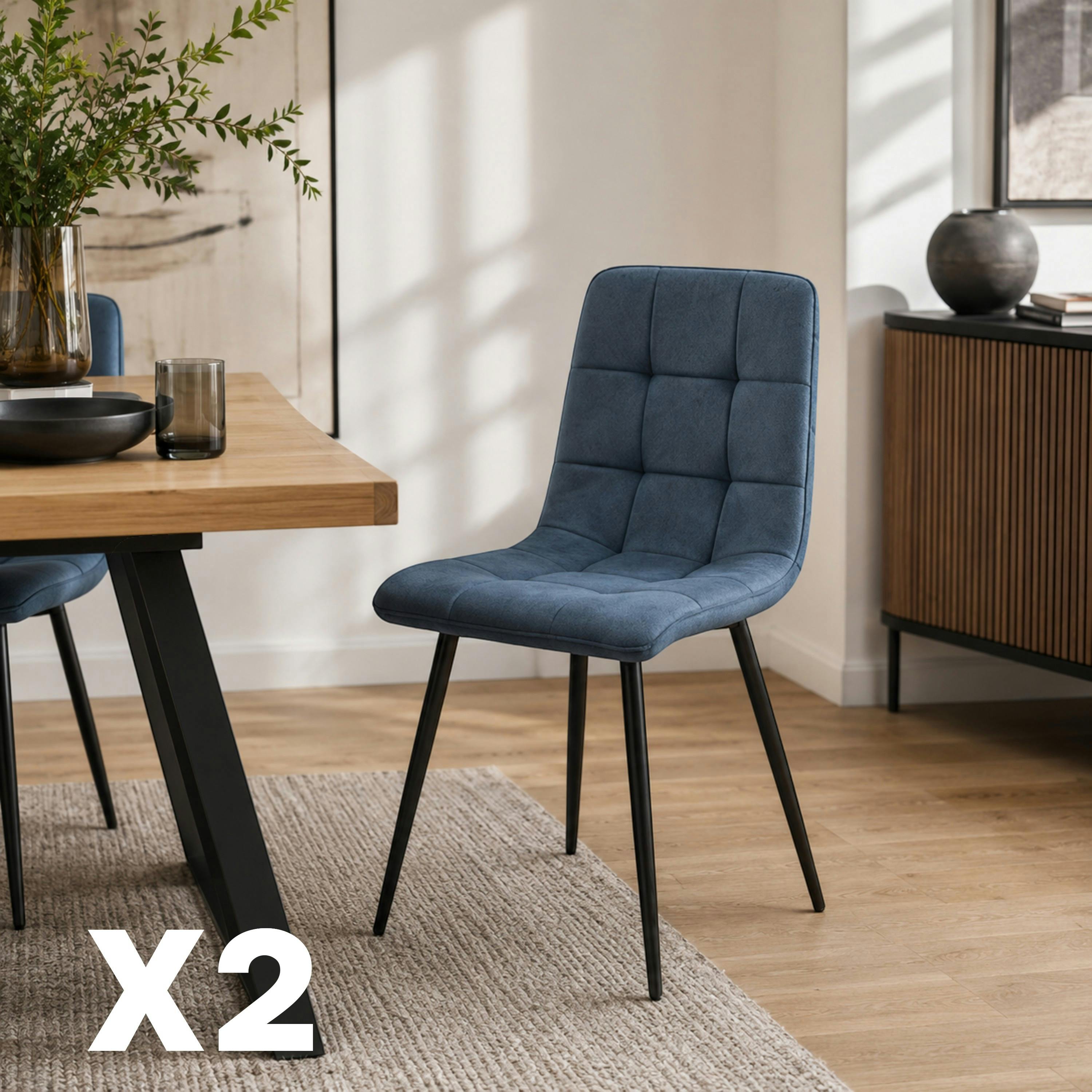Chaise en tissu bleu motif damier (lot de 2) LORA