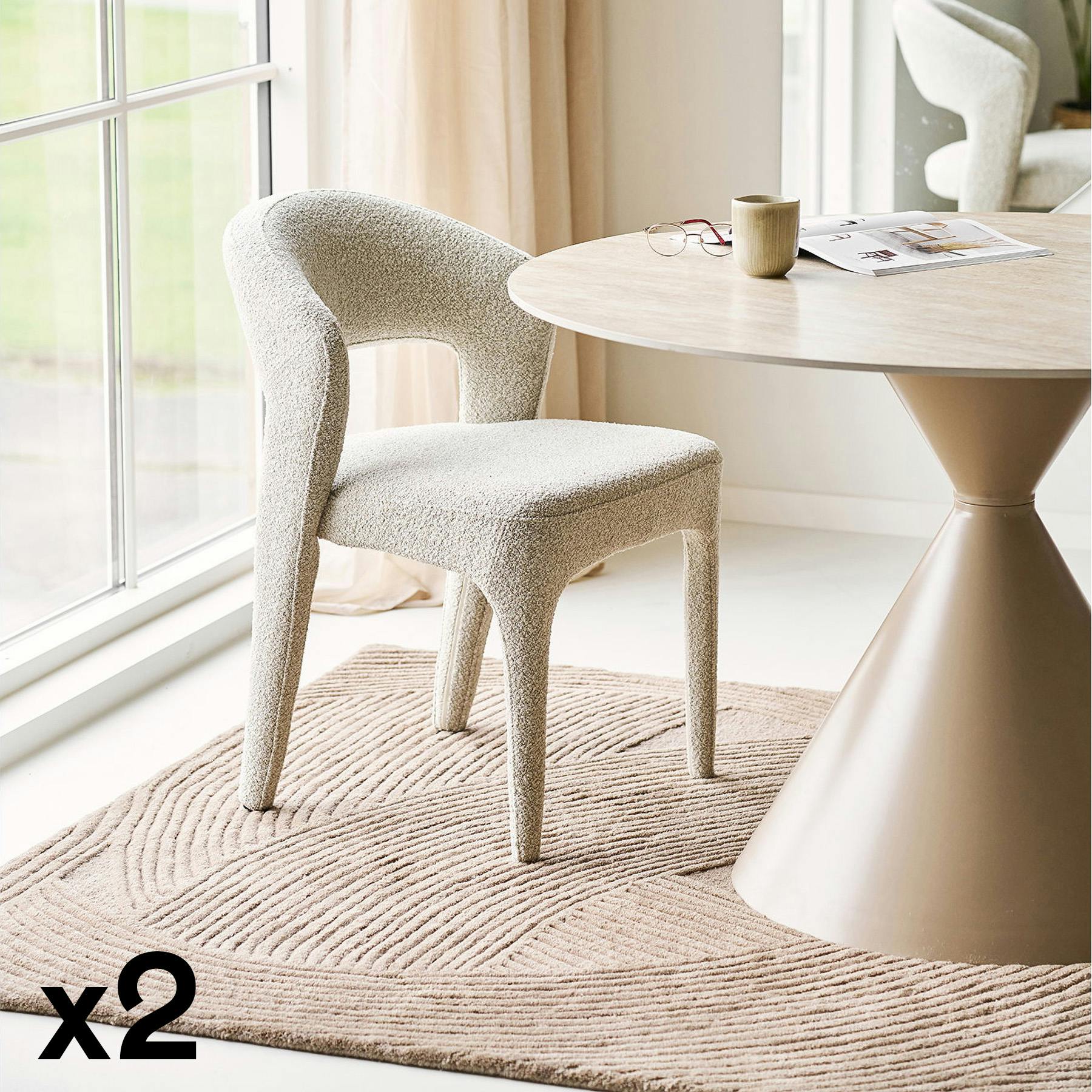 Chaise en tissu bouclette sable (lot de 2) TULSA