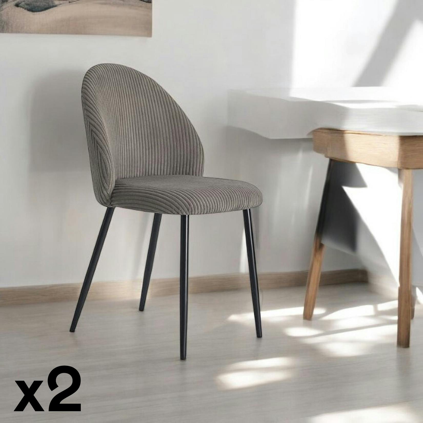 Chaise en tissu côtelé gris (lot de 2) IENA