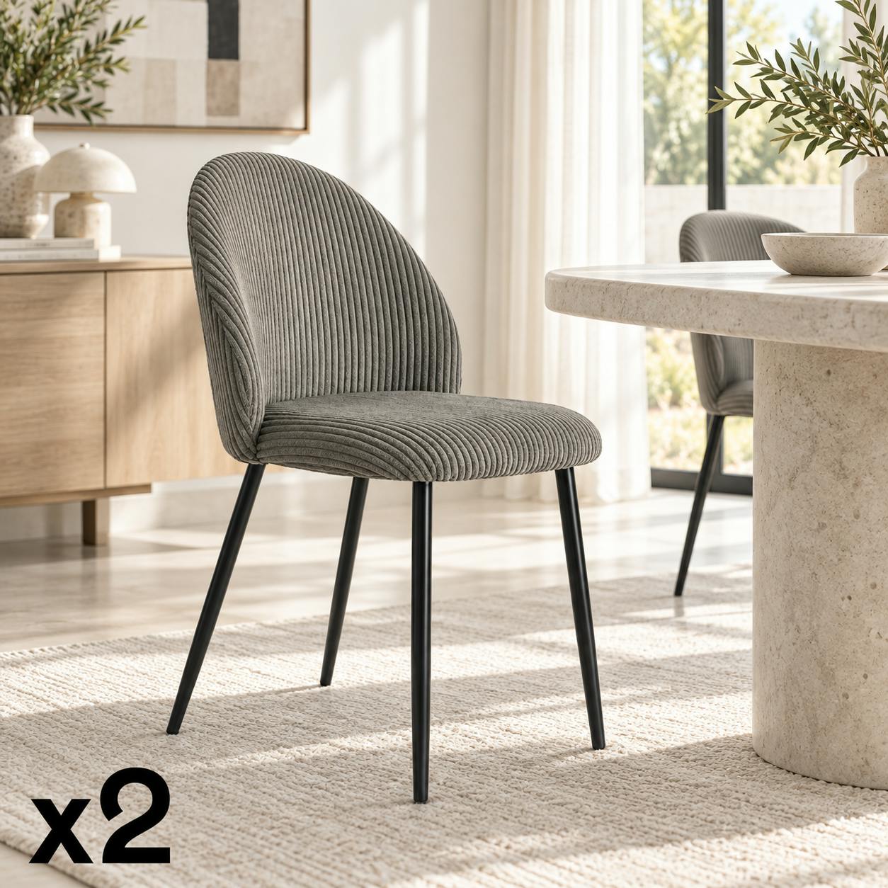 Chaise en tissu côtelé gris (lot de 2) IENA