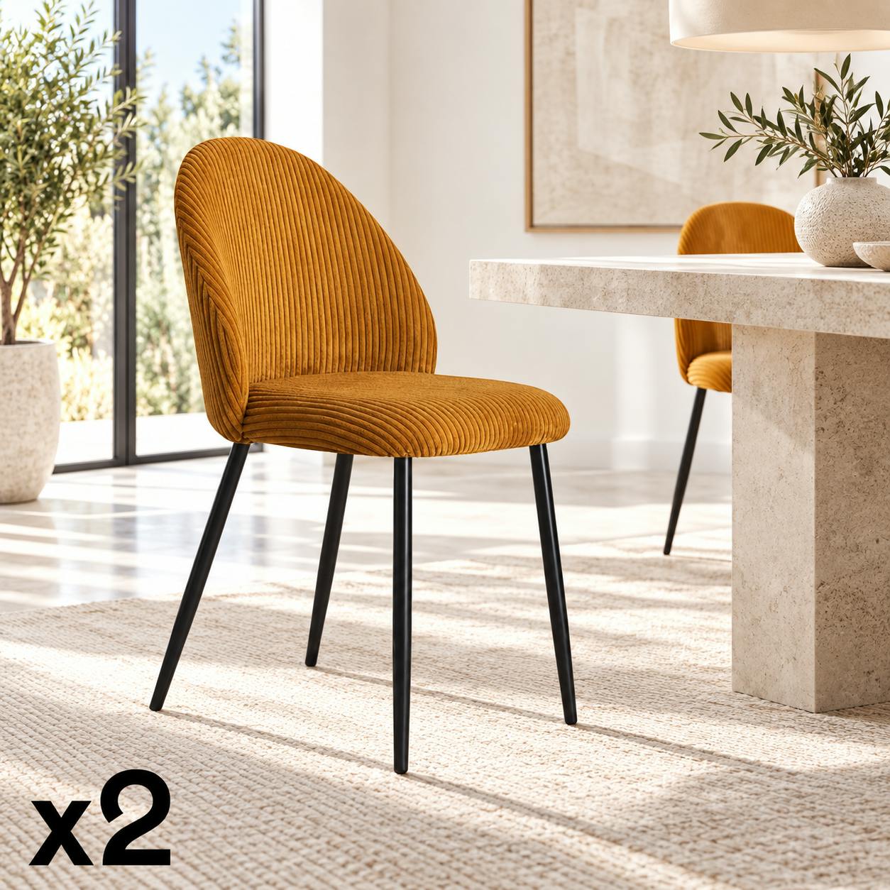 Chaise en tissu côtelé moutarde (lot de 2) IENA