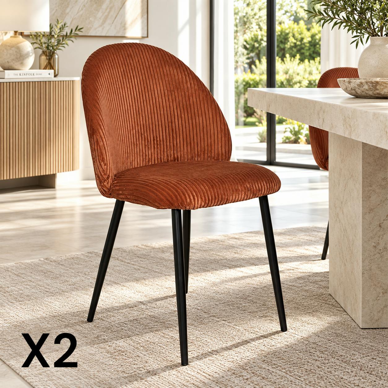 Chaise en tissu côtelé rouille (lot de 2) IENA