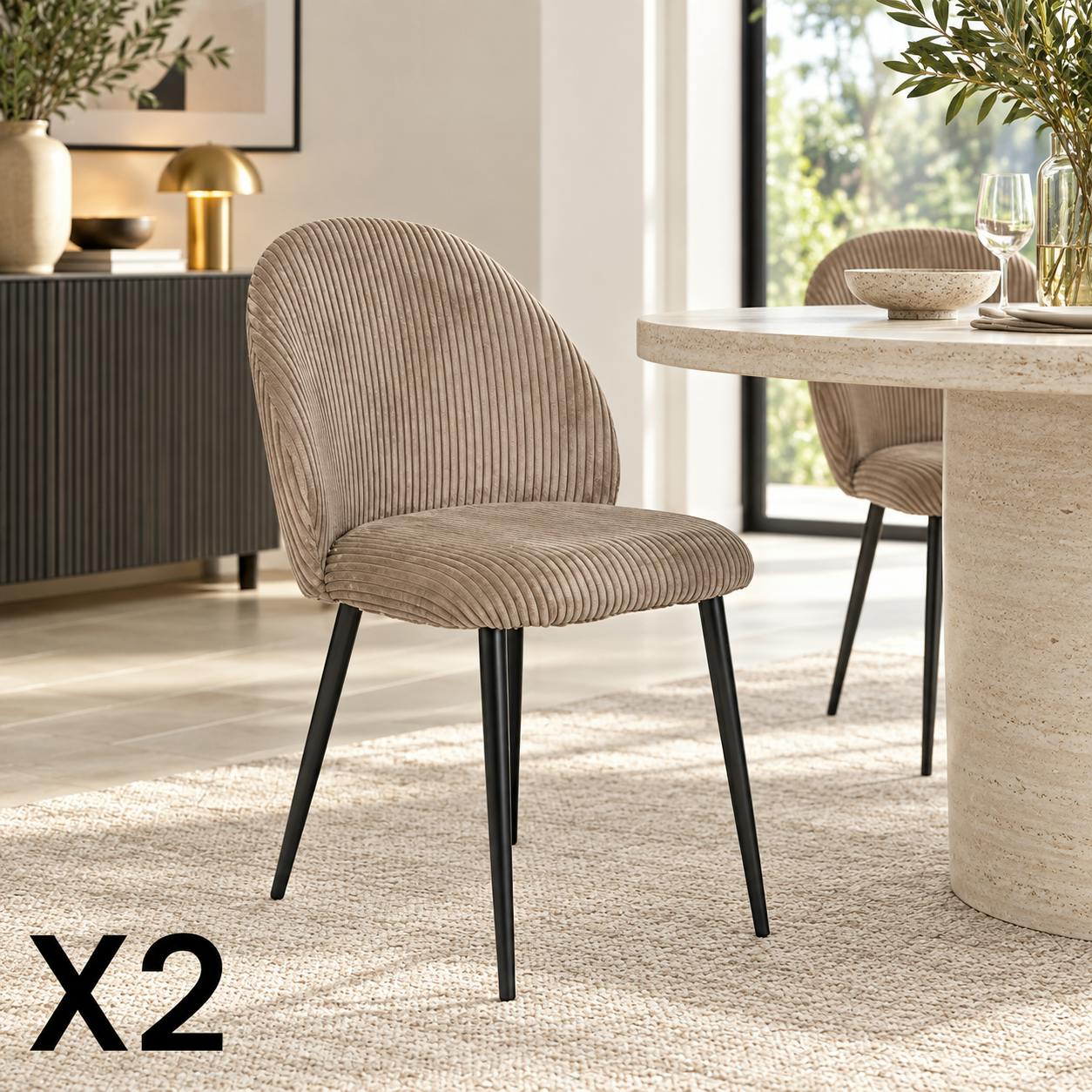 Chaise en tissu côtelé taupe (lot de 2) IENA