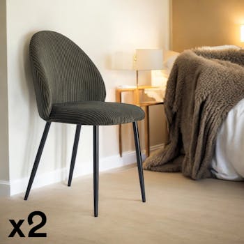 Chaise en tissu côtelé vert (lot de 2) IENA