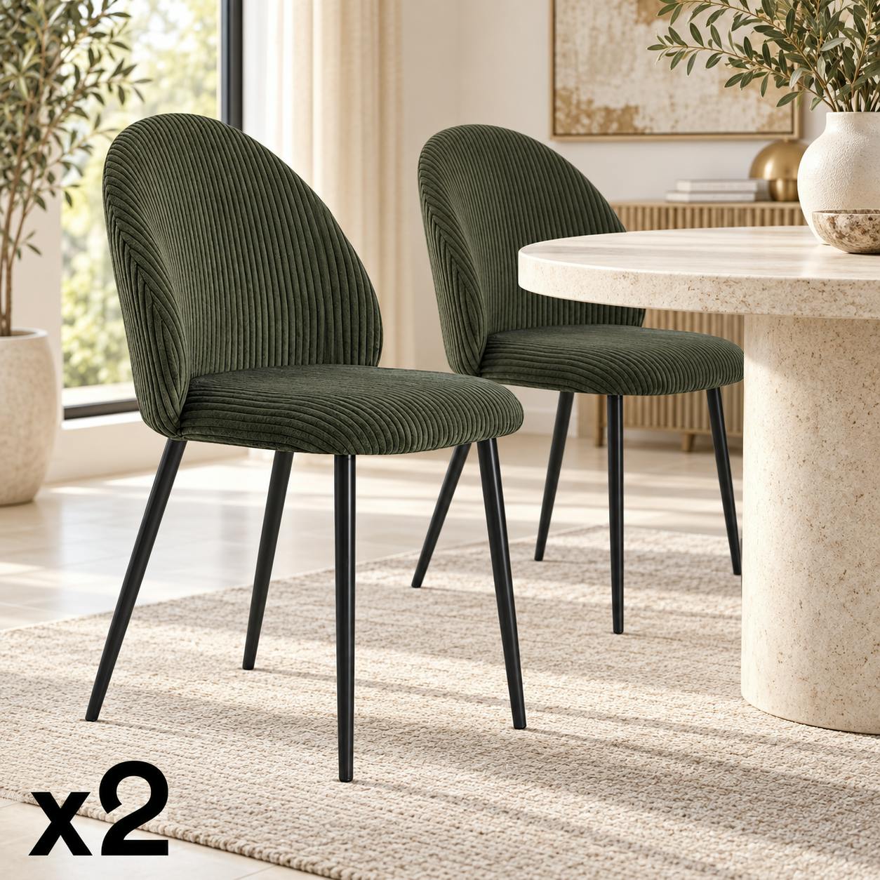 Chaise en tissu côtelé vert (lot de 2) IENA