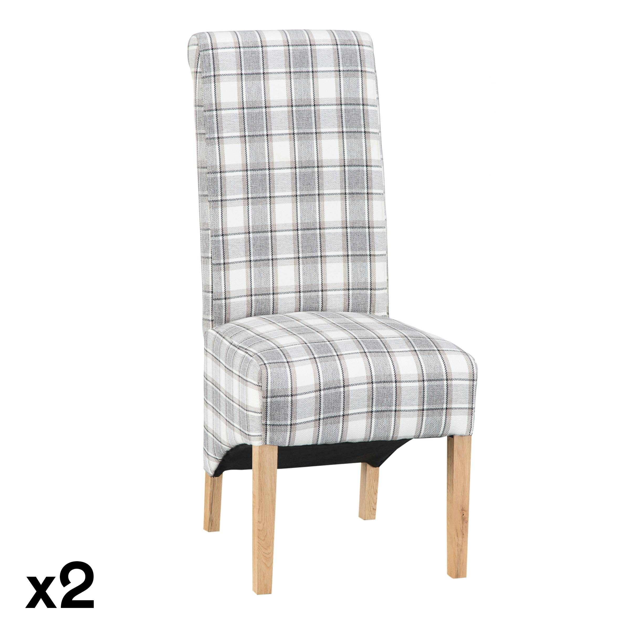 Chaise en tissu écossais gris et écru (lot de 2) COTTAGE