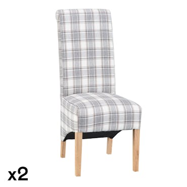  Chaise en tissu écossais gris et écru (lot de 2) COTTAGE
