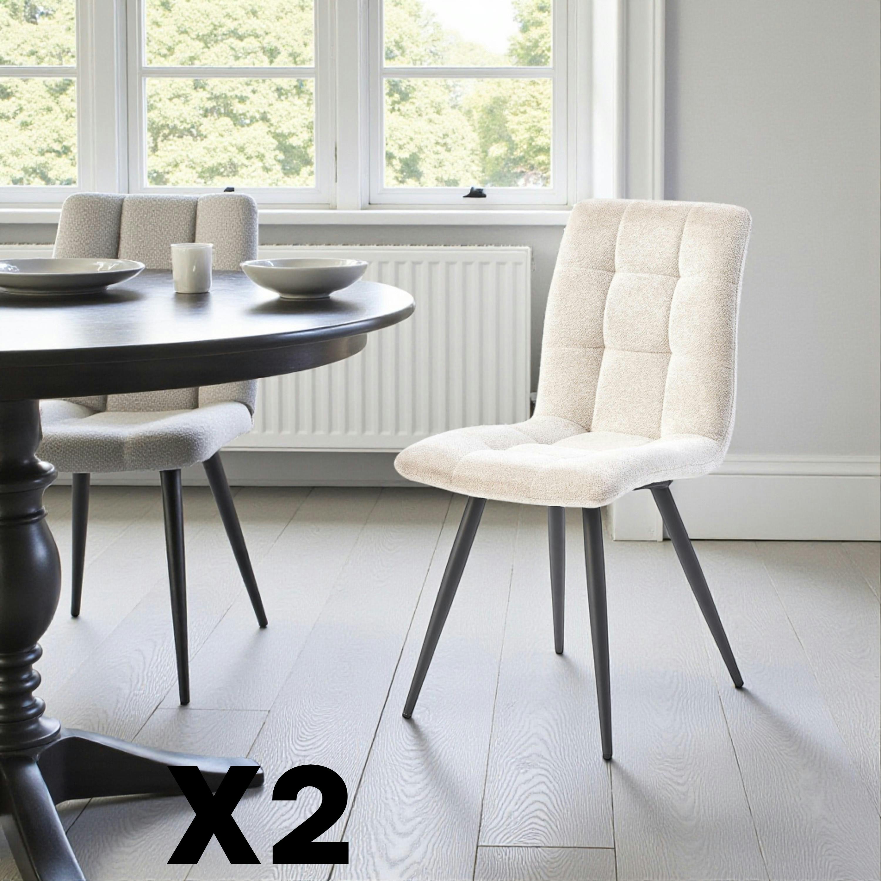 Chaise en tissu écru motif damier (lot de 2) LOMBARDIE