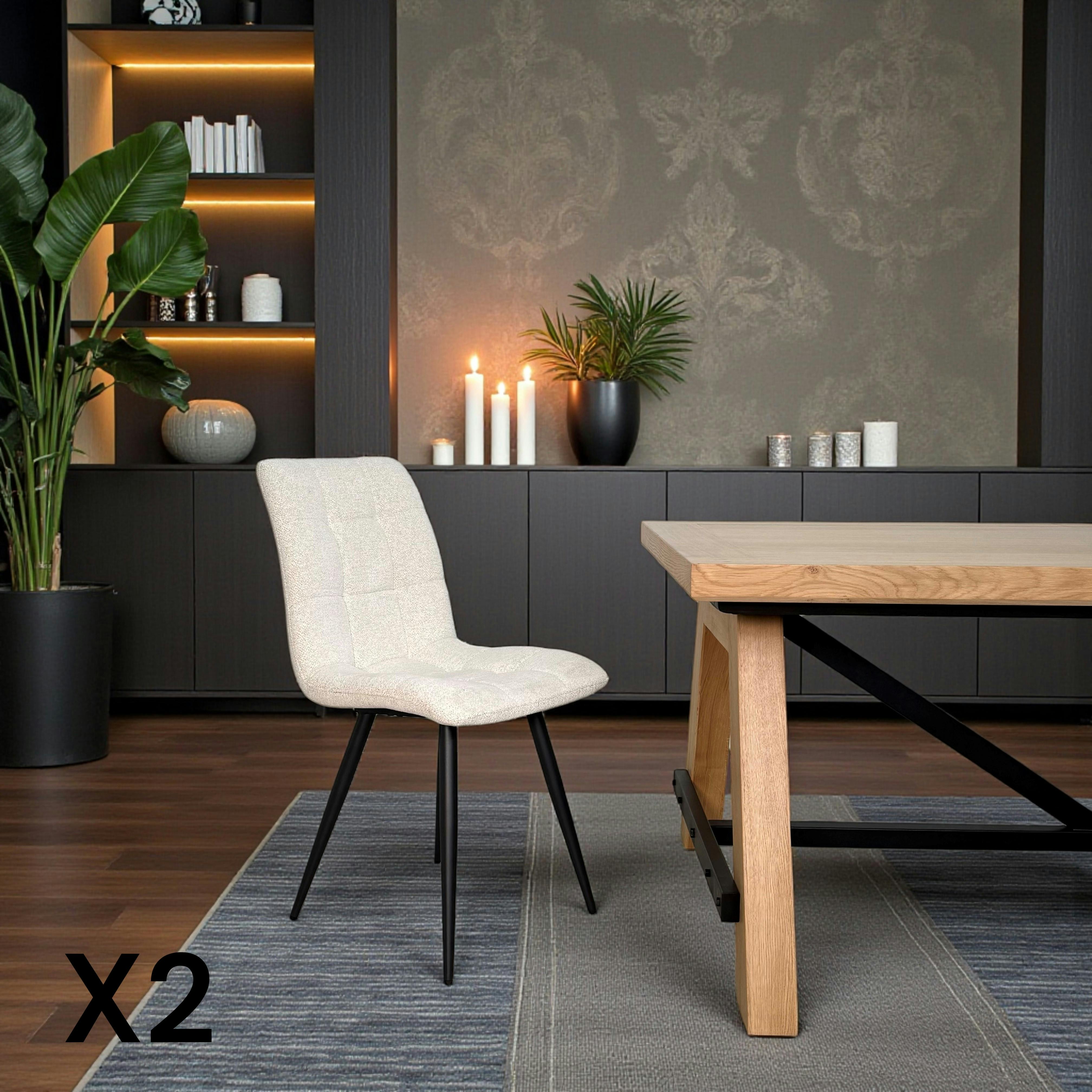 Chaise en tissu écru motif damier (lot de 2) LOMBARDIE