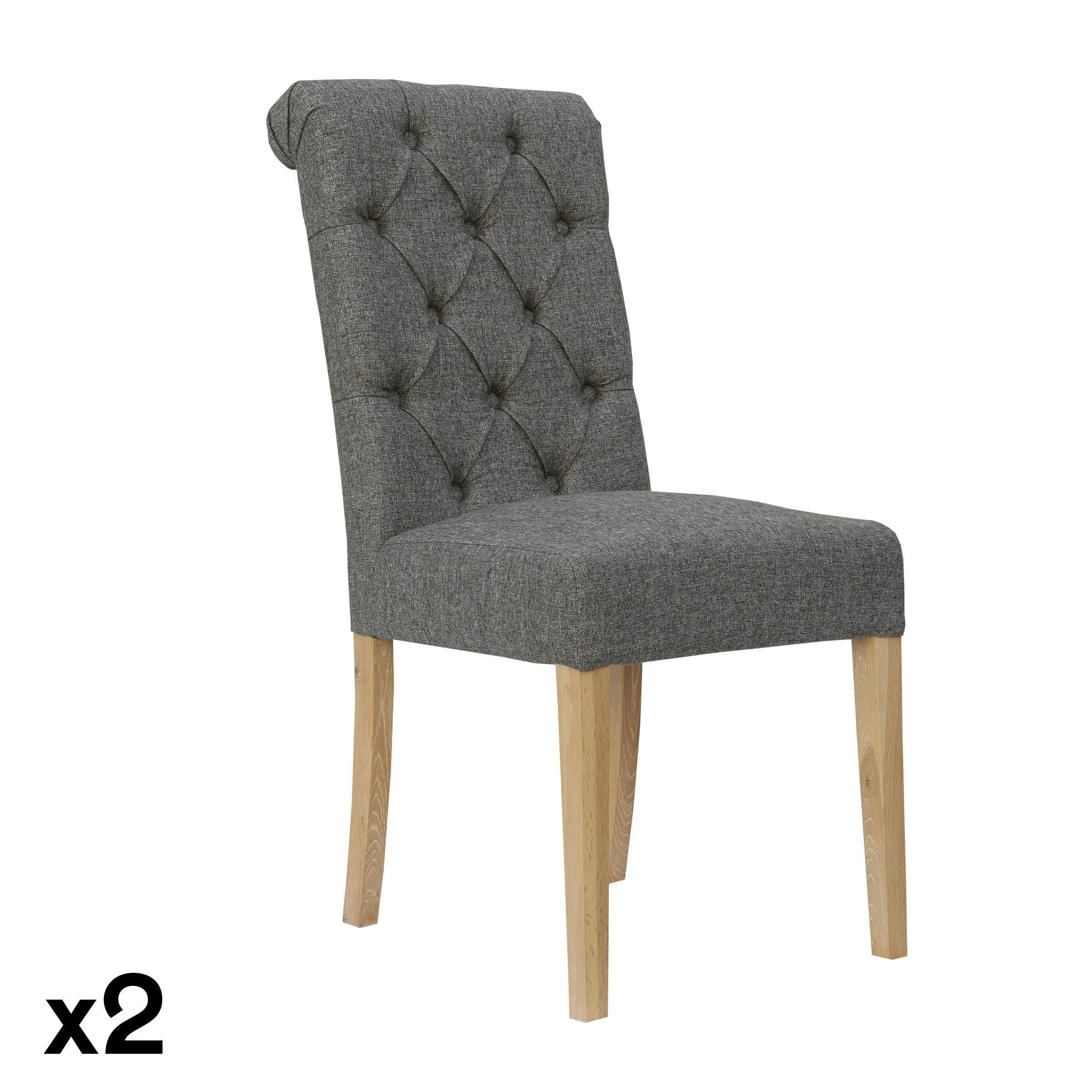 Chaise en tissu gris anthracite capitonné (lot de 2) COTTAGE