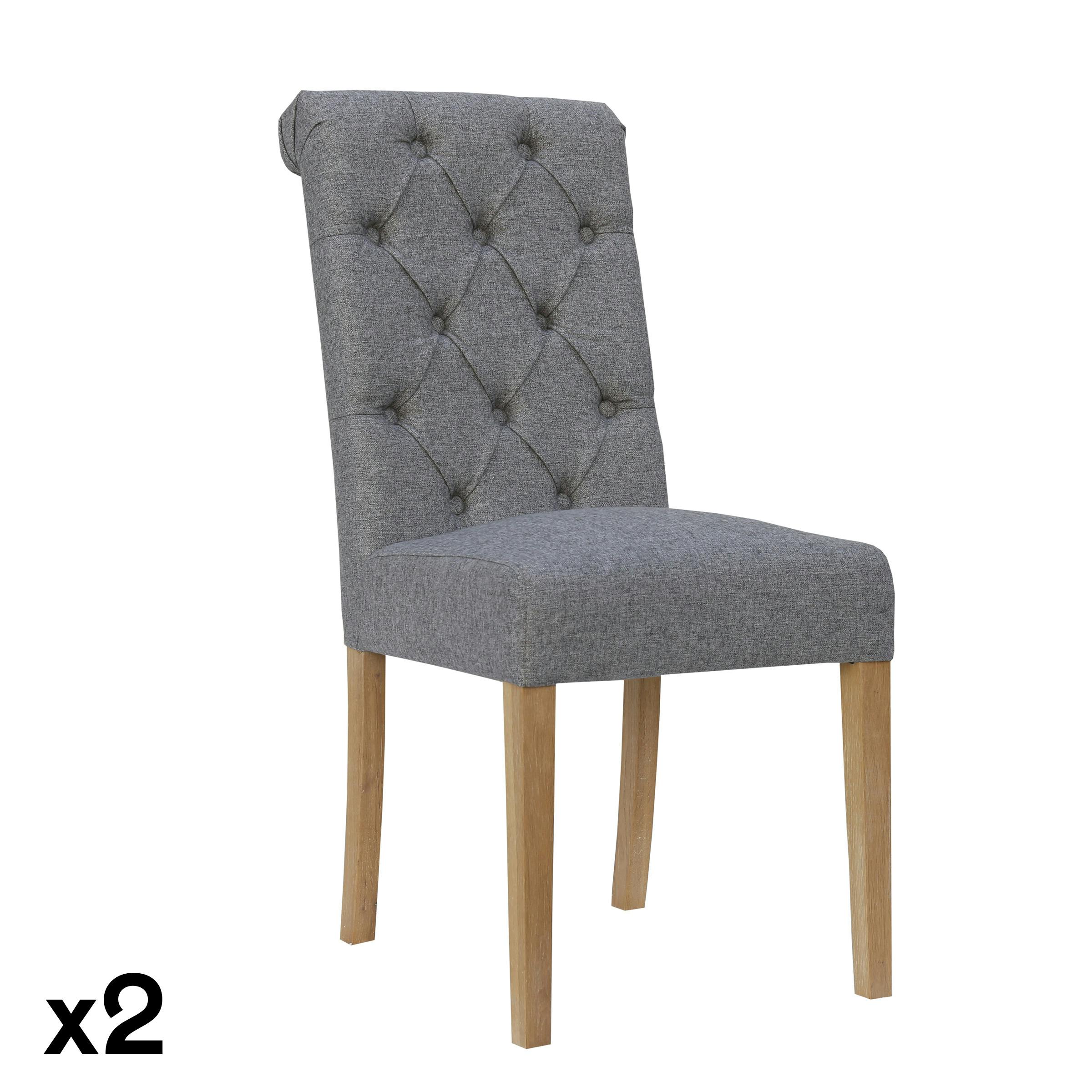 Chaise en tissu gris clair capitonné (lot de 2) COTTAGE