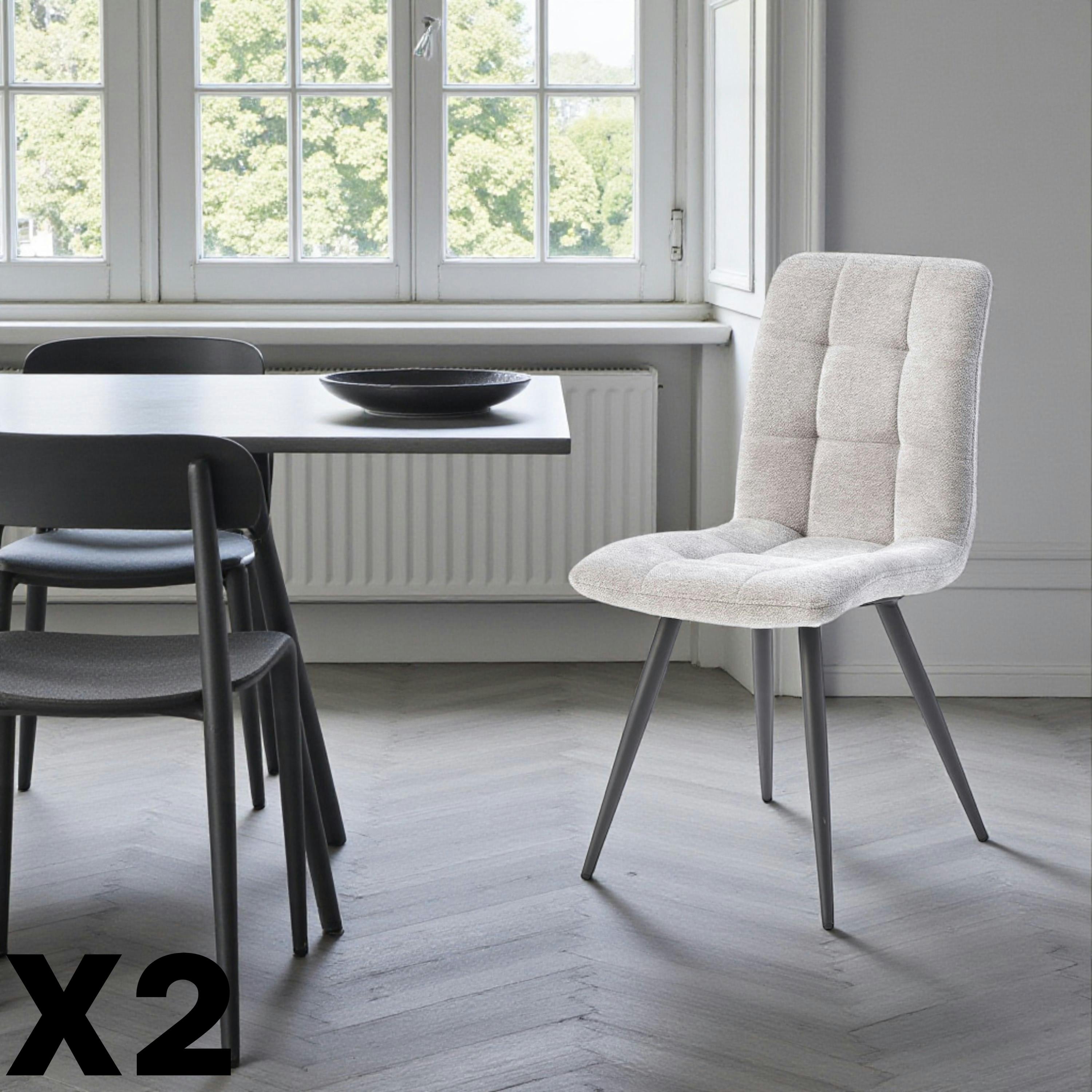 Chaise en tissu gris clair motif damier (lot de 2) LOMBARDIE