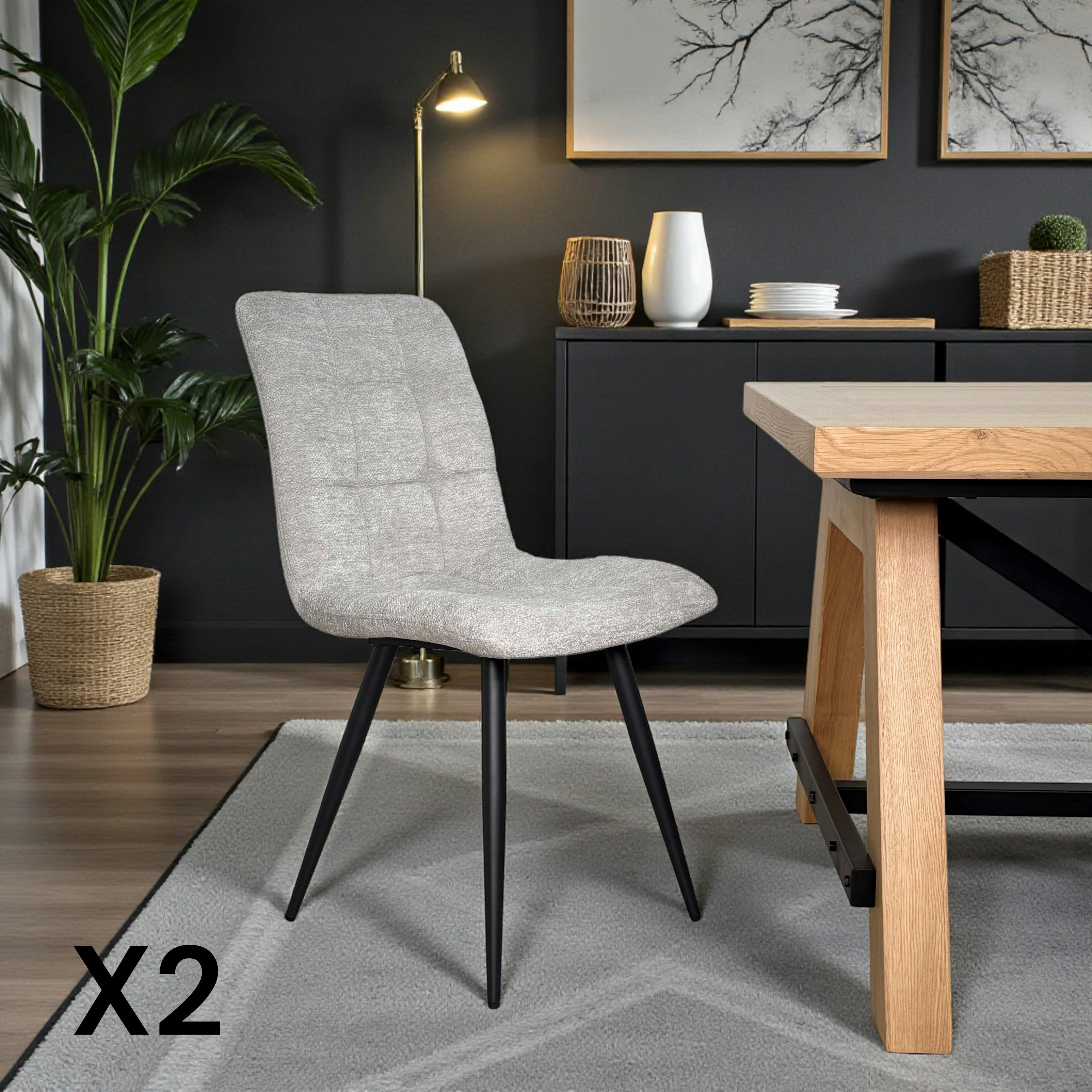 Chaise en tissu gris clair motif damier (lot de 2) LOMBARDIE