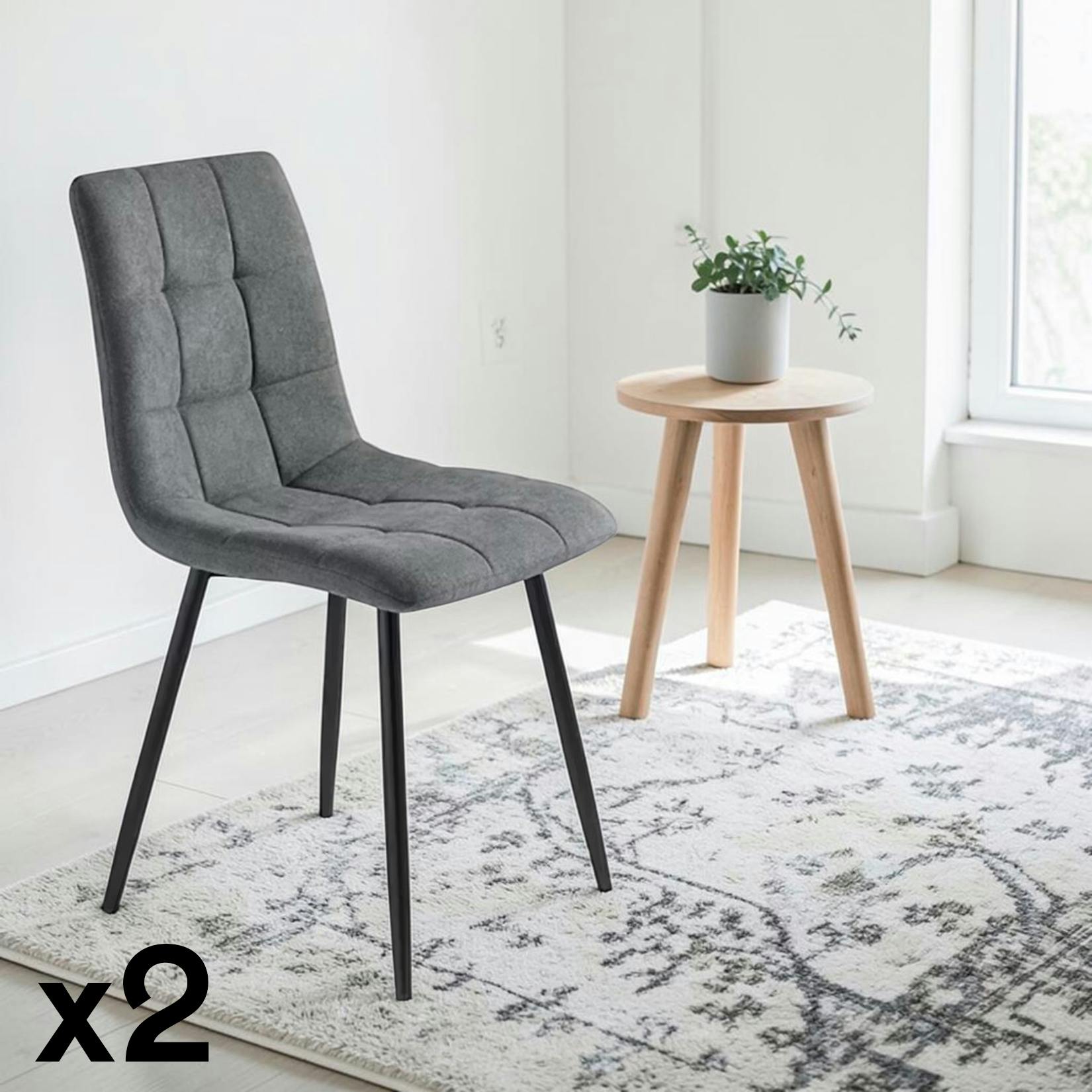 Chaise en tissu gris foncé motif damier (lot de 2) LORA