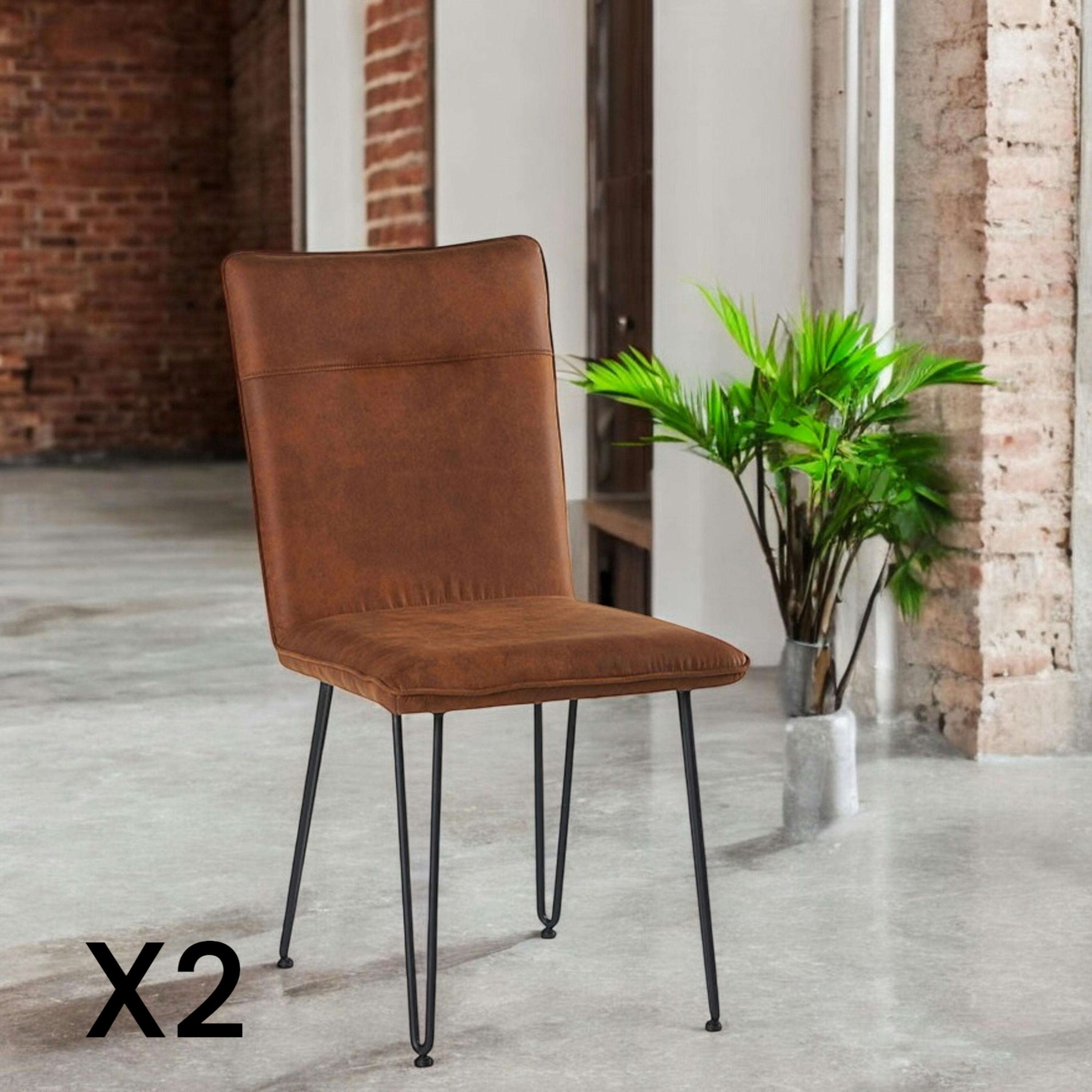 Chaise en tissu marron pieds metal epingle de style contemporain