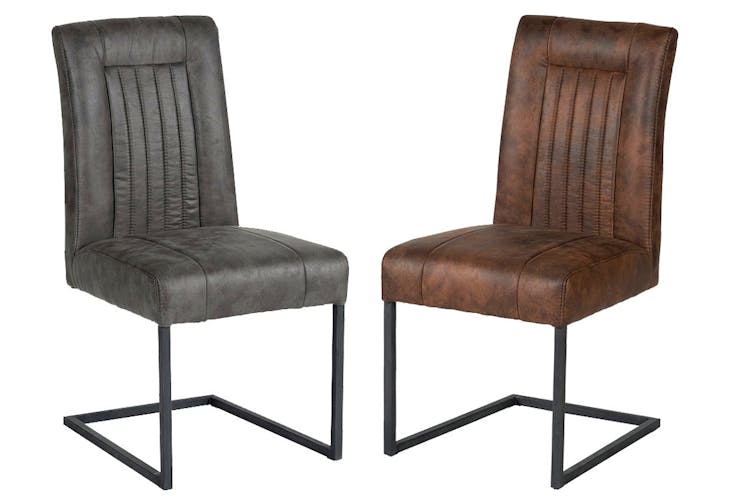Chaise en tissu microfibres gris et pieds métal noir 47x64x93cm