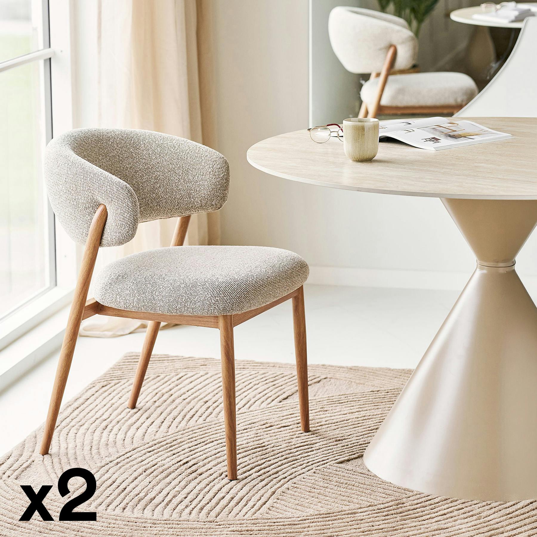 Chaise en tissu polyester sable, structure bois clair (lot de 2) WINO